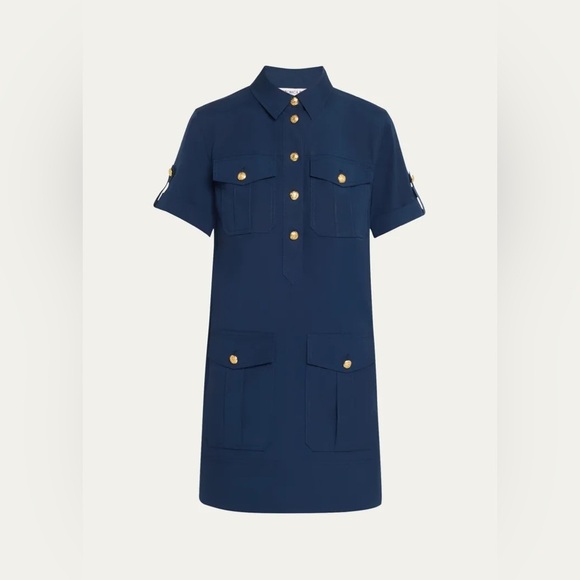 Veronica Beard Blue Lucca Cotton Sheath Mini Dress with Polo Collar - Picture 4 of 12